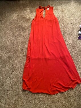 Wrapper Sleeveless Red Maxi Dress with Studded Collar